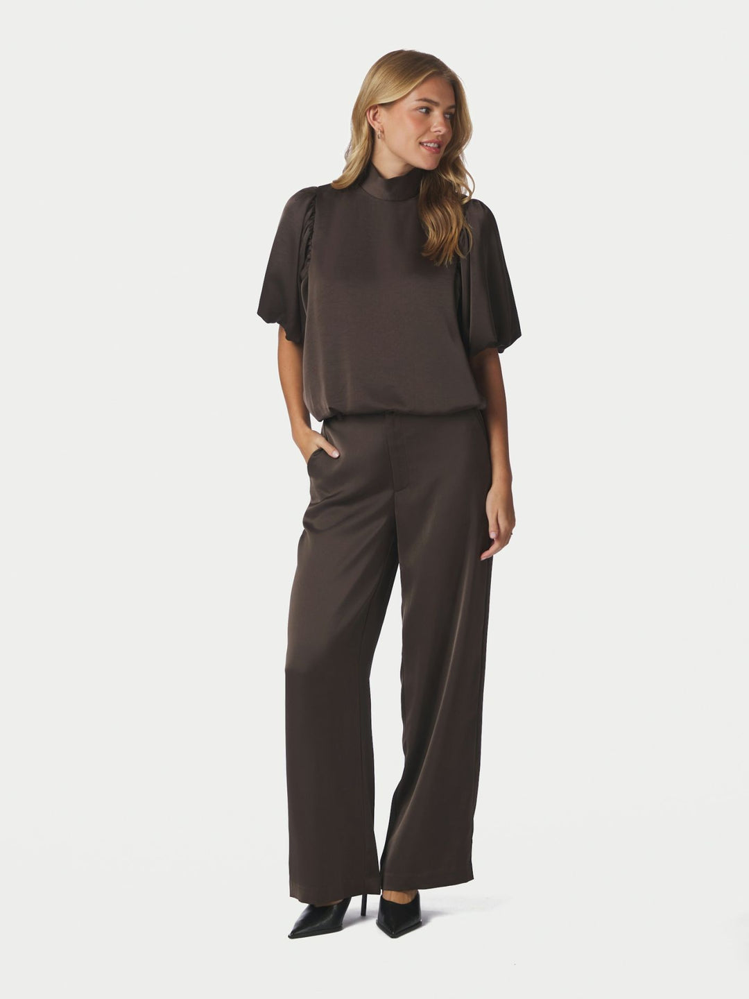 Parisa heavy sateen blouse dark brown