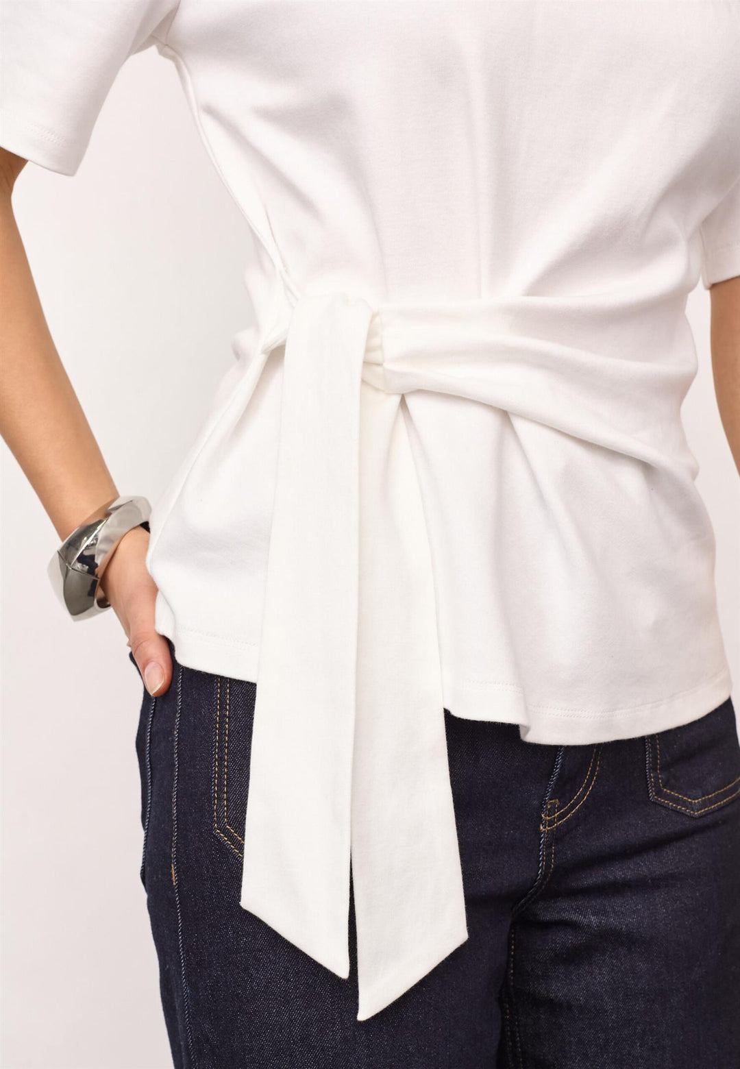 Oriane pleat tie tee white