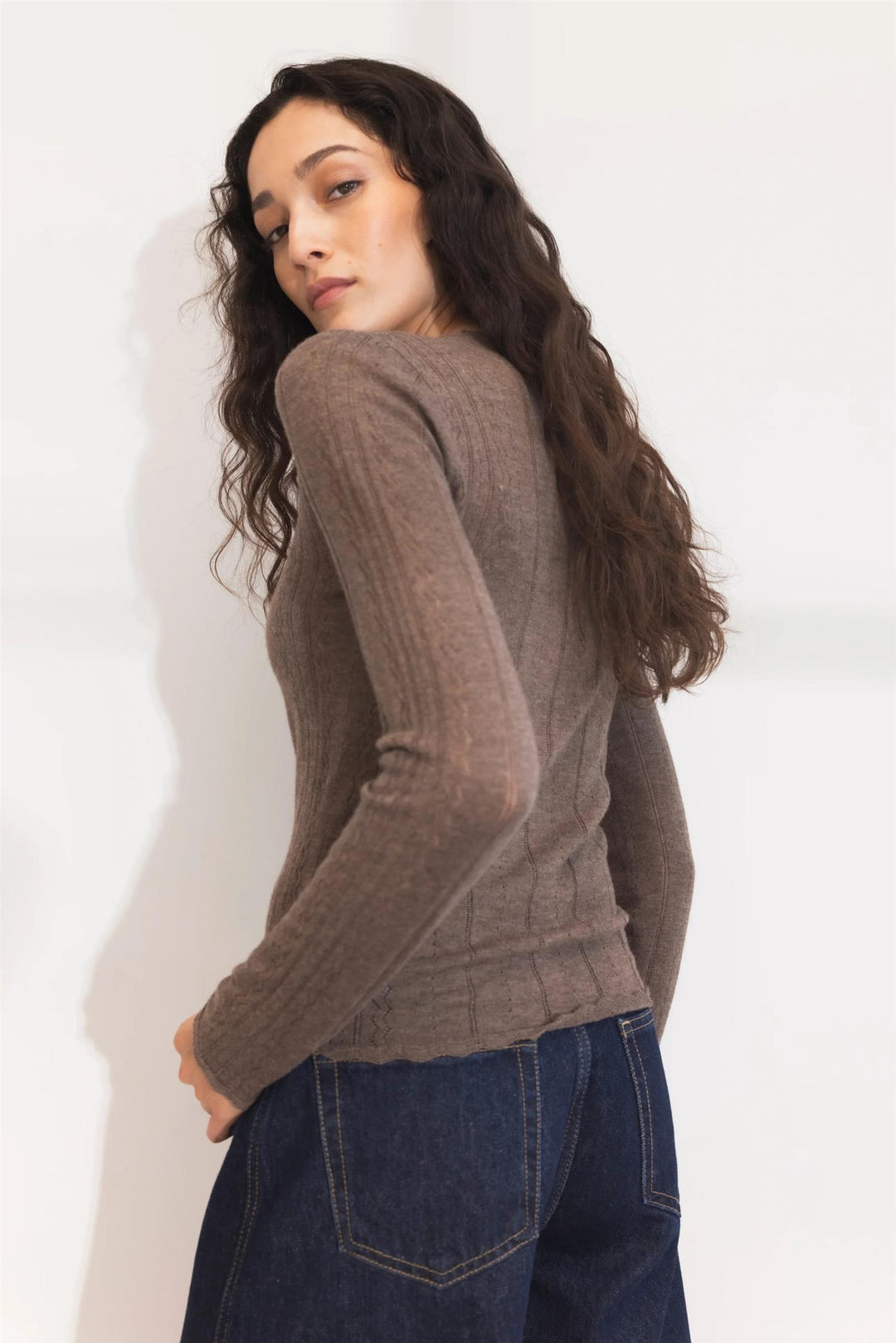 safir knit top dark taupe mela