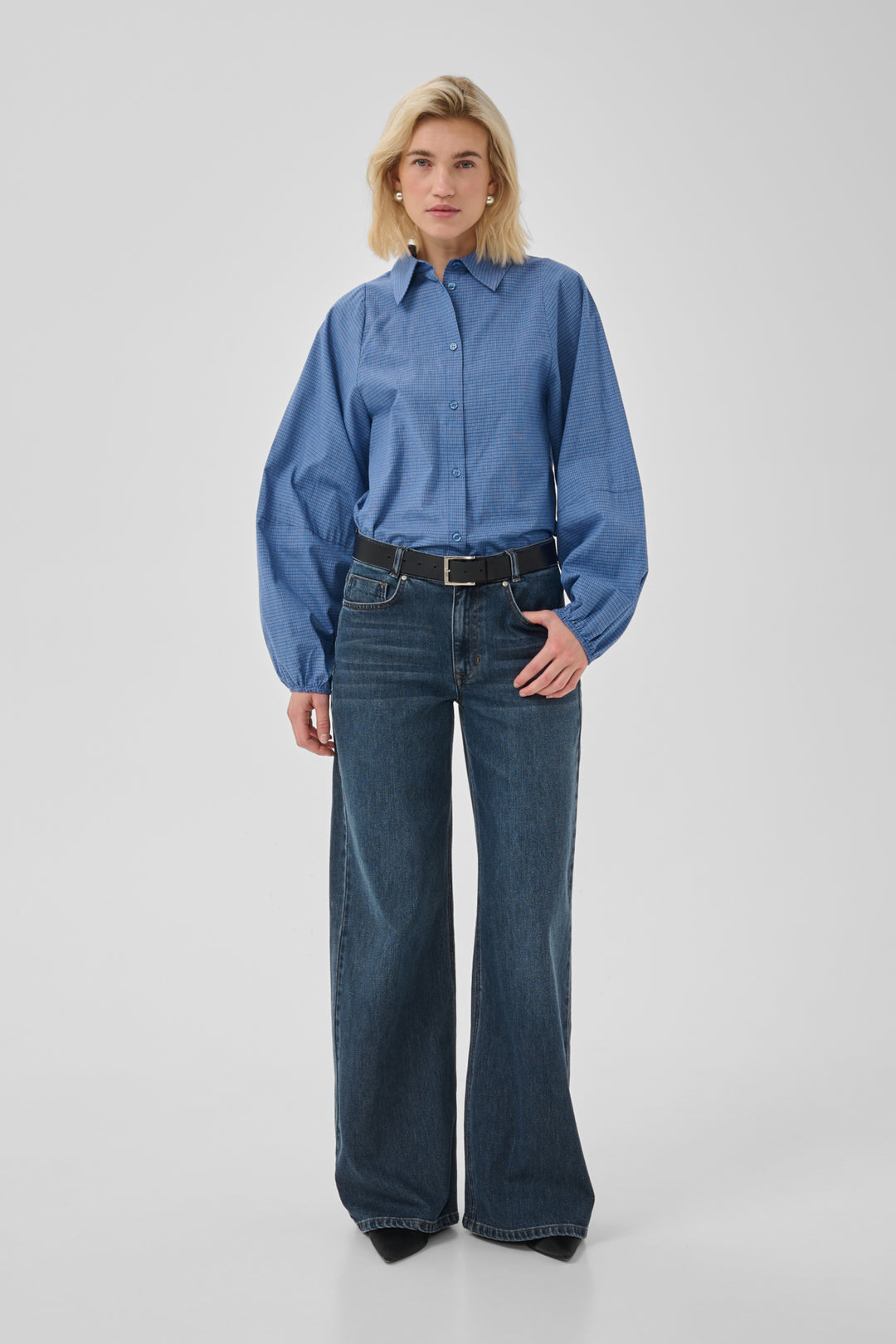 Ilse balloon sleeve shirt clear blue