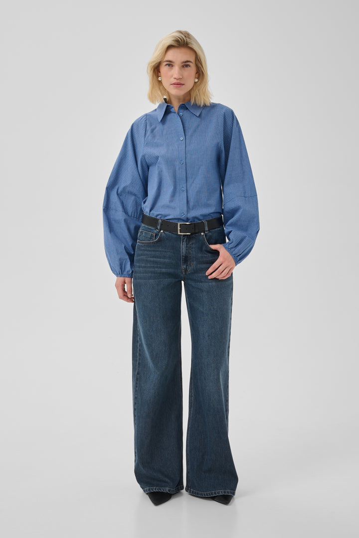 Ilse balloon sleeve shirt clear blue