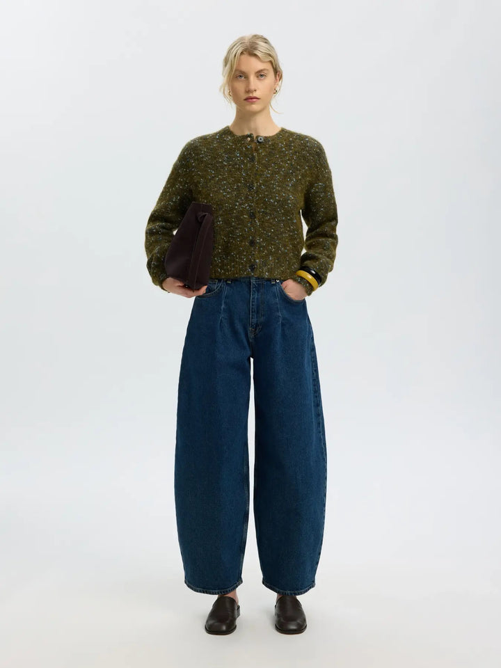 Kat knit short cardigan fir green