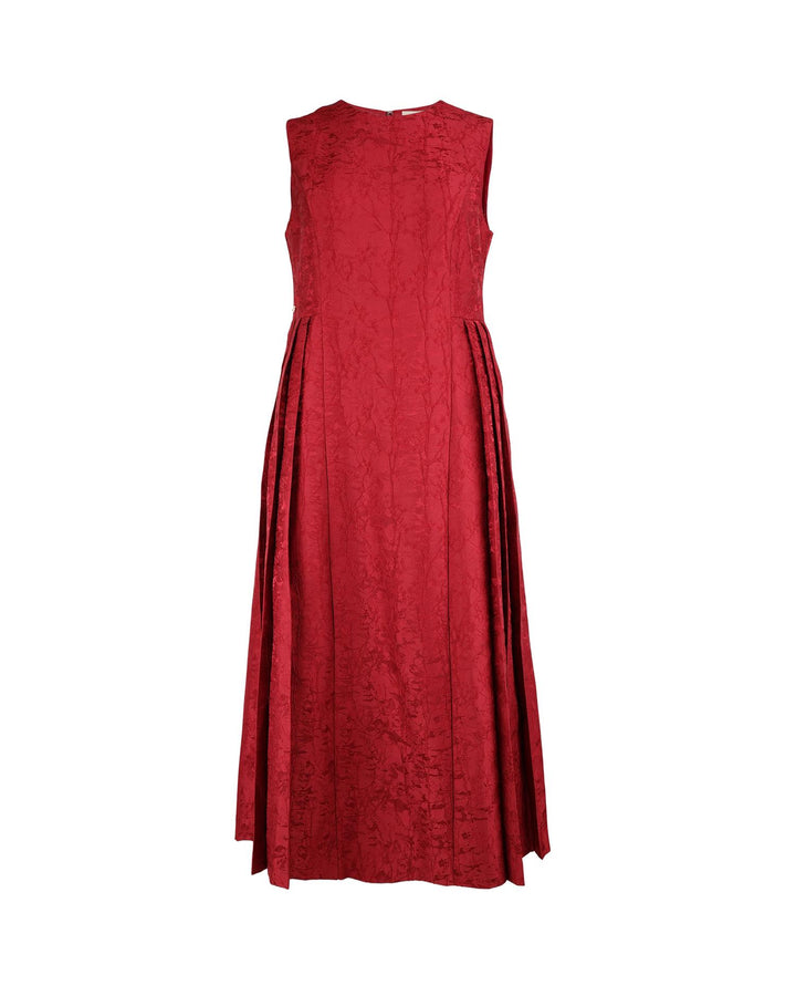 Brocade pleated Midi dress cherry
