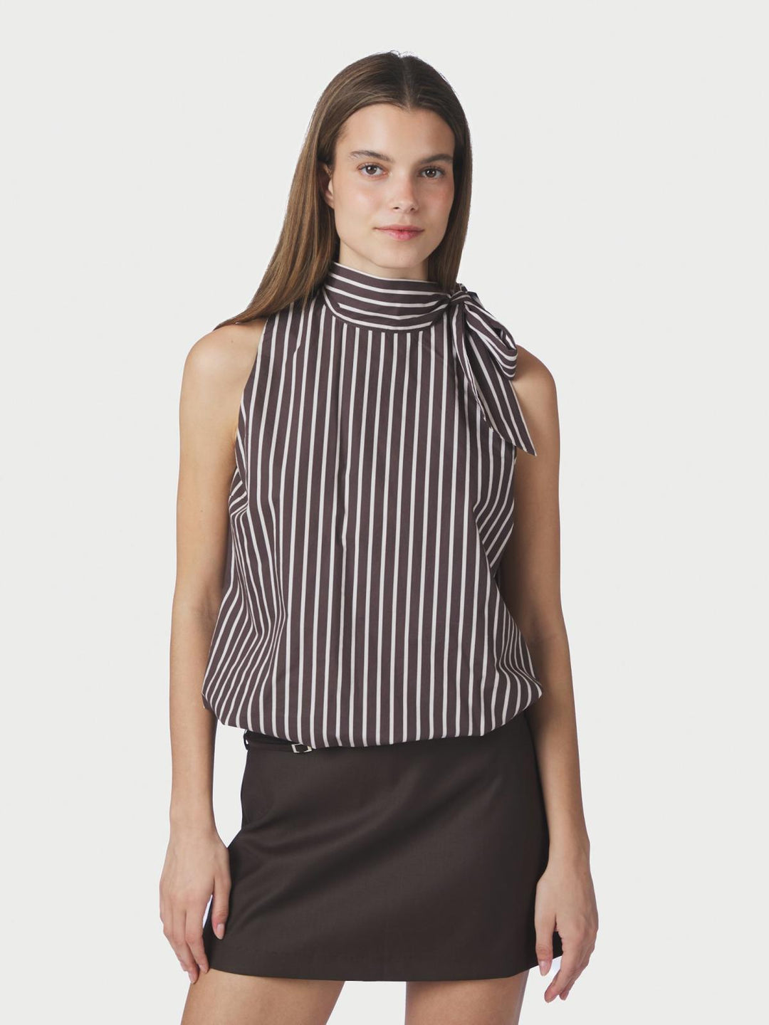 Veda wide stripe top dark brown