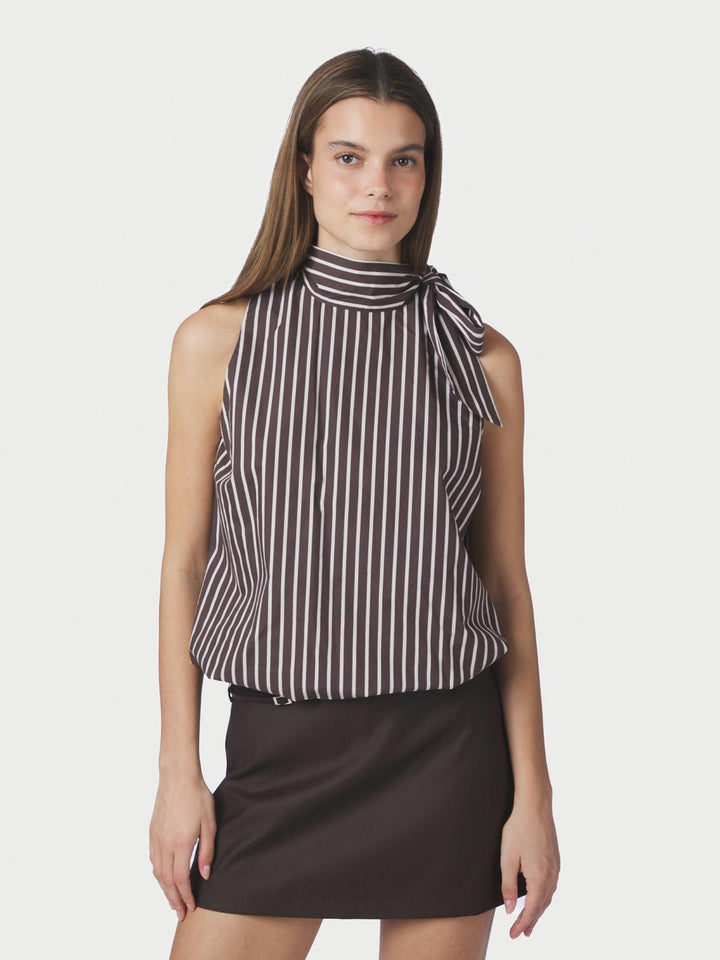 Veda wide stripe top dark brown