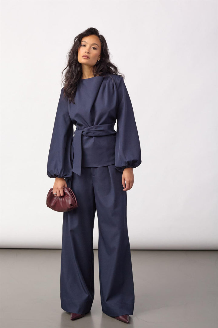 Luna tie blouse navy
