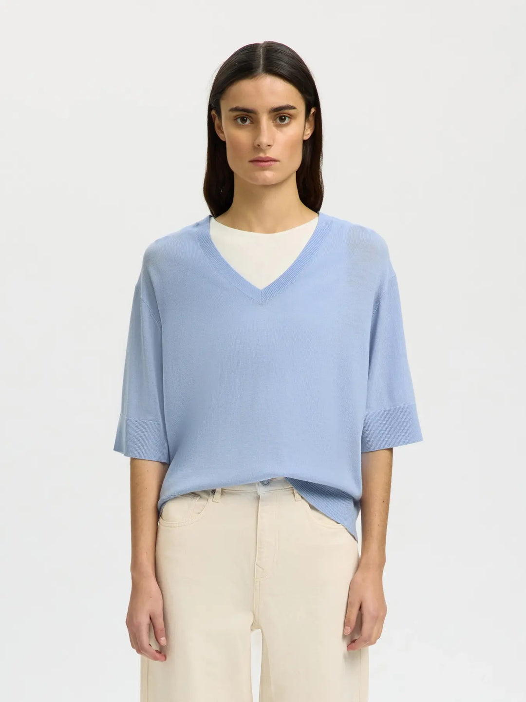 Thea SS Knit Merino V-neck