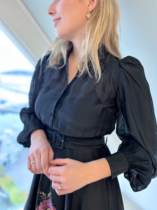 Striped organza belt dress