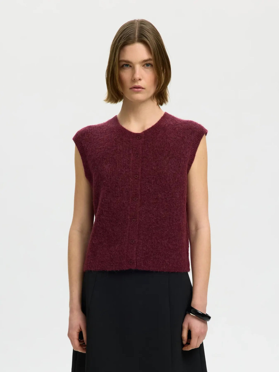 Lulu button o-neck vest tawny port