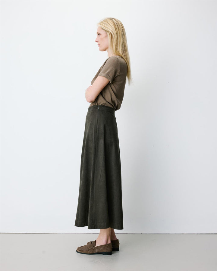 Ariana Flared maxi suede effect skirt