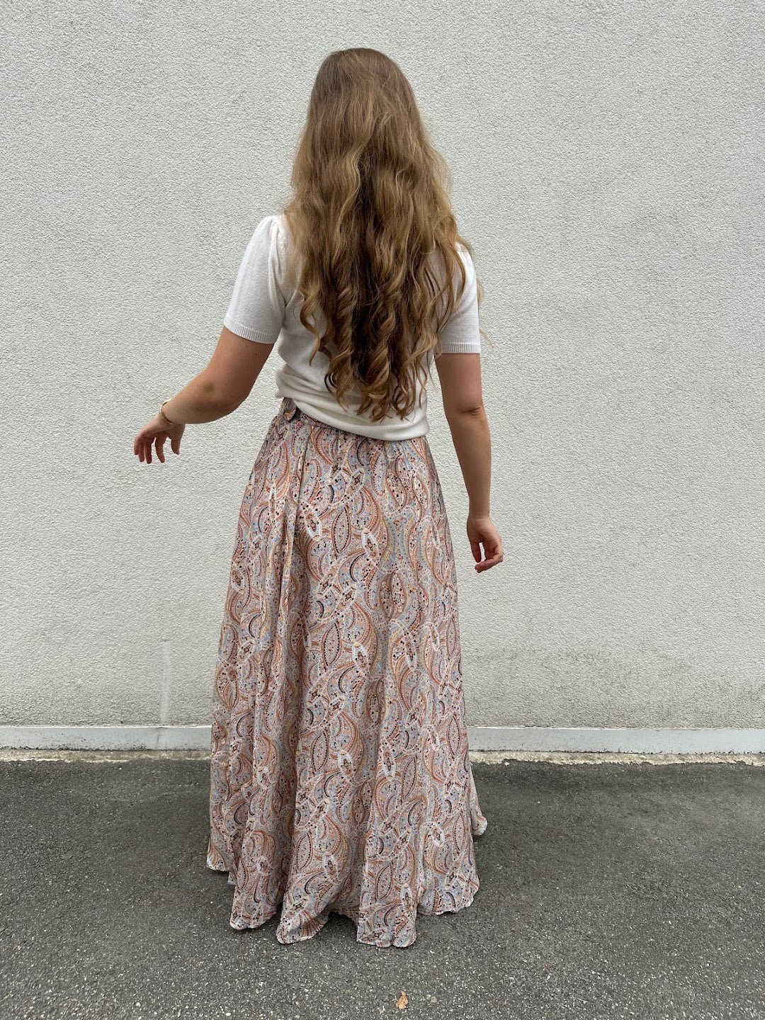 Striped organza maxi skirt delicate paisley
