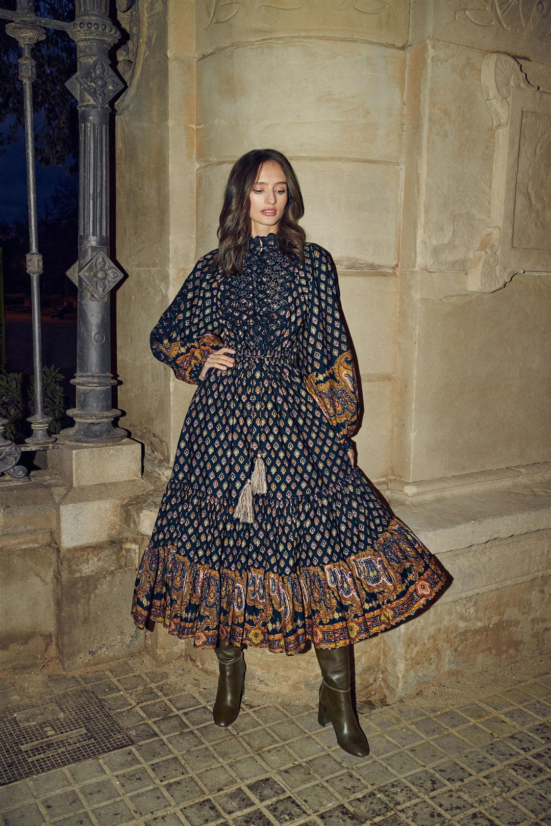 Decorated Poplin Midi Dress