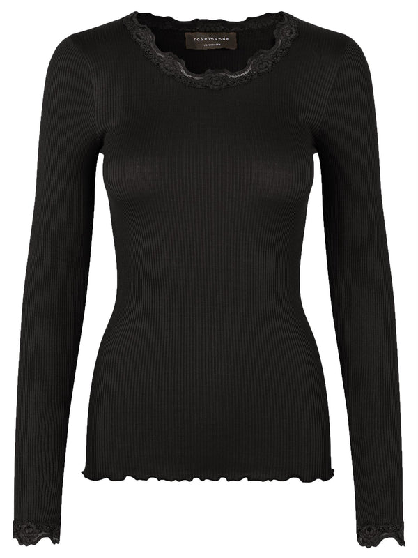 Blouse with lace, black